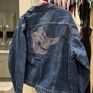 Beautiful custom rhinestone jacket with pink cowboy boots!